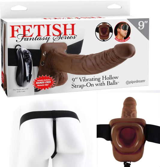 Strap-On Hueco Vibrador 23 cm con Testículos Marrón/Negro Pipedream
