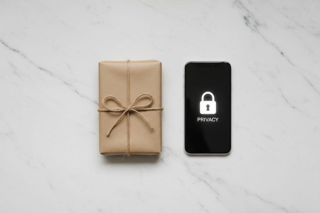 Paquete discreto y smartphone con candado — cómo comprar en sex shop online en México con discreción