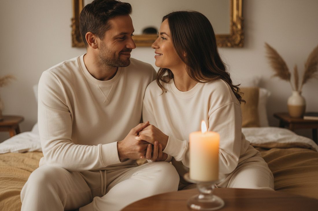 Pareja en ambiente cálido con vela encendida — Top 10 juguetes sexuales para parejas 2026 — La Juguetería de Adultos