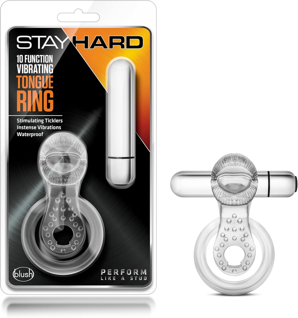 Anillo Vibratorio con Estimulador de Lengua Stay Hard Tongue Ring - Blush - Imagen 2 | La Juguetería de Adultos