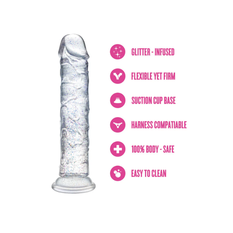 Dildo con Glitter Gala 15 cm – Base de Succión y Compatible con Arnés | Blush