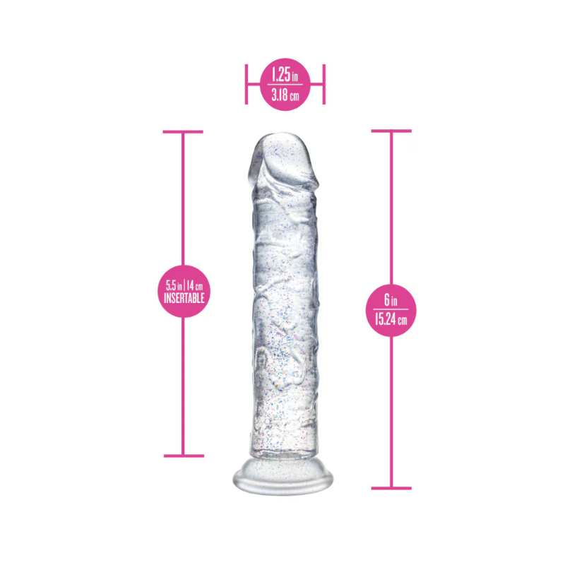 Dildo con Glitter Gala 15 cm – Base de Succión y Compatible con Arnés | Blush