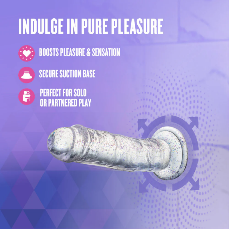 Dildo con Glitter Gala 15 cm – Base de Succión y Compatible con Arnés | Blush