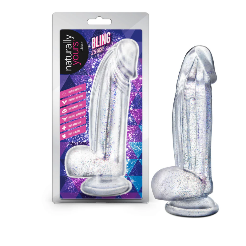 Dildo con Glitter Bling 19 cm – Base de Succión y Compatible con Arnés | Blush