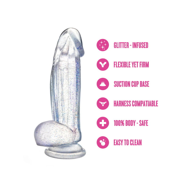 Dildo con Glitter Bling 19 cm – Base de Succión y Compatible con Arnés | Blush