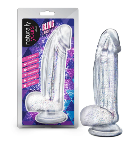 Dildo con Glitter Bling 19 cm – Base de Succión y Compatible con Arnés | Blush