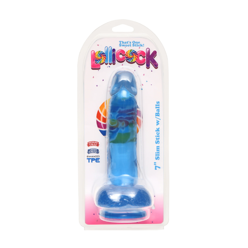 Consolador Lollicock Slim con Testículos Berry Ice 18 cm — XR Brands