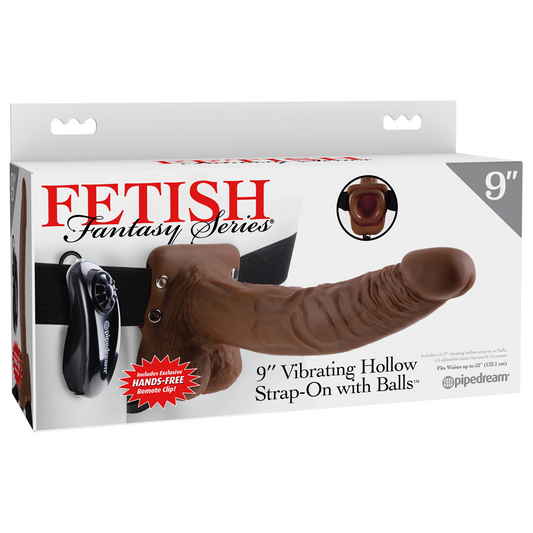 Strap-On Hueco Vibrador 23 cm con Testículos Marrón/Negro Pipedream