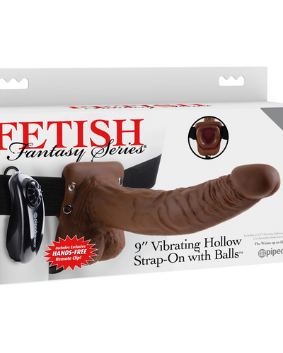 Strap-On Hueco Vibrador 23 cm con Testículos Marrón/Negro Pipedream