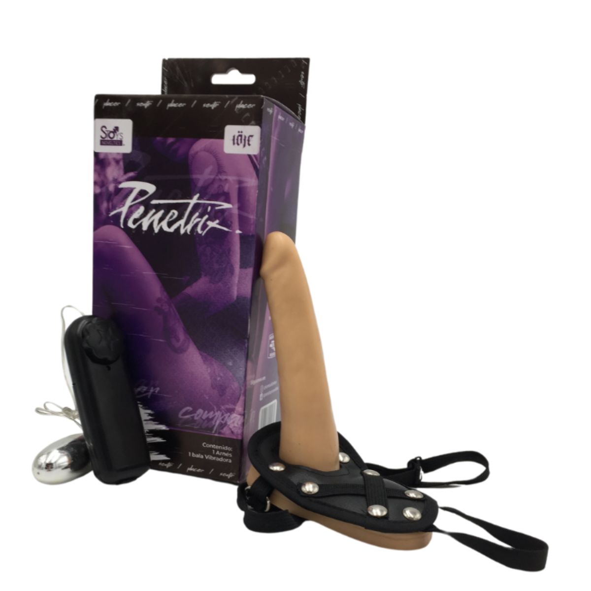 Arnés con dildo vibrador y control remoto Penetrix | La Juguetería de Adultos