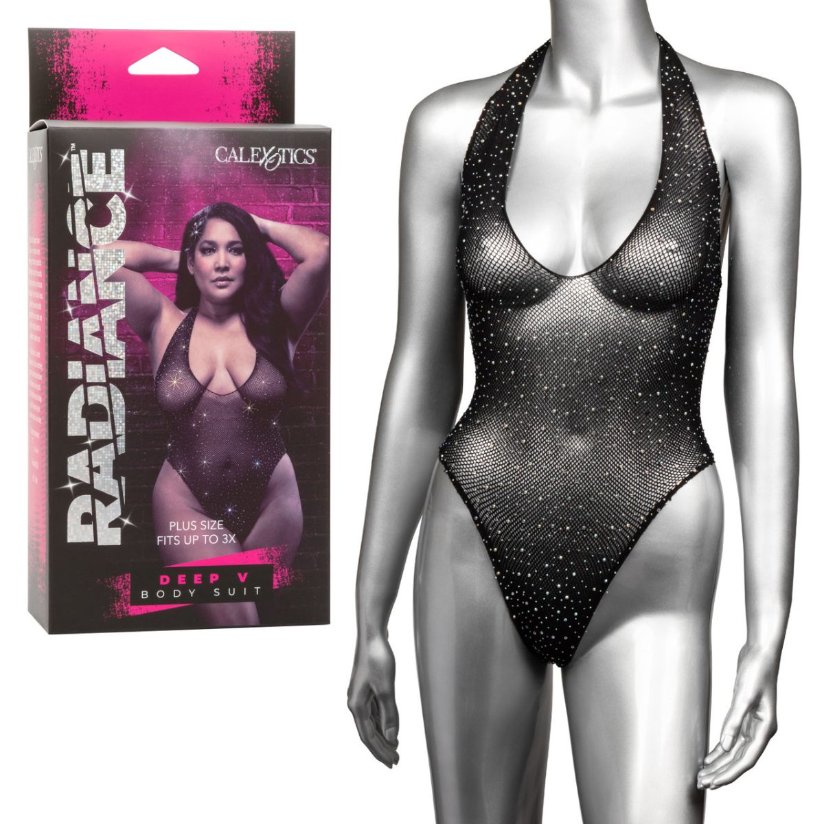 Body transparente escote V Radiance Plus Size - CalExotics | La Juguetería de Adultos