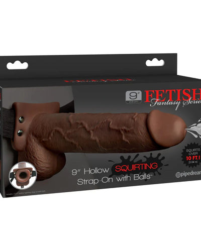Dildo con correa Squirting Hollow Strap-On Brown 25 cm