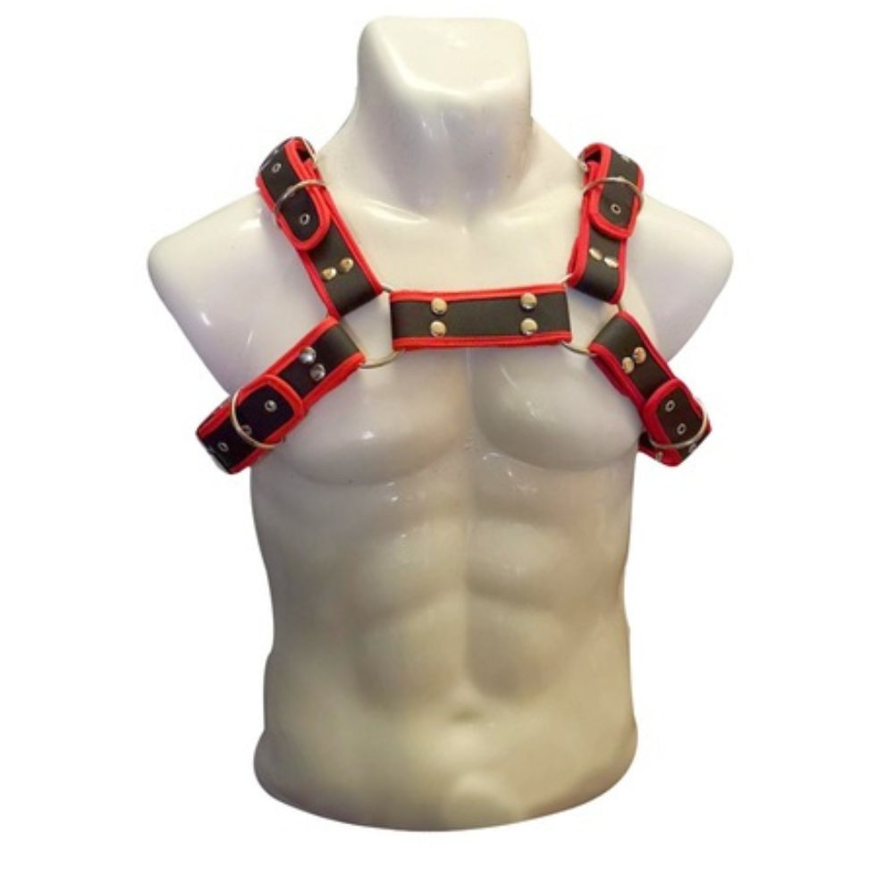 Pechera de piel para hombre roja con negro