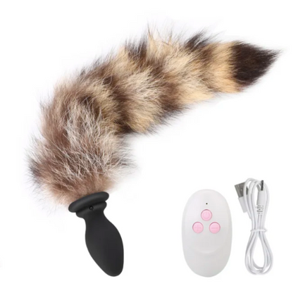 Plug anal vibrador cola de zorro café con control remoto