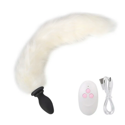 Plug anal vibrador cola de zorro blanco con control remoto