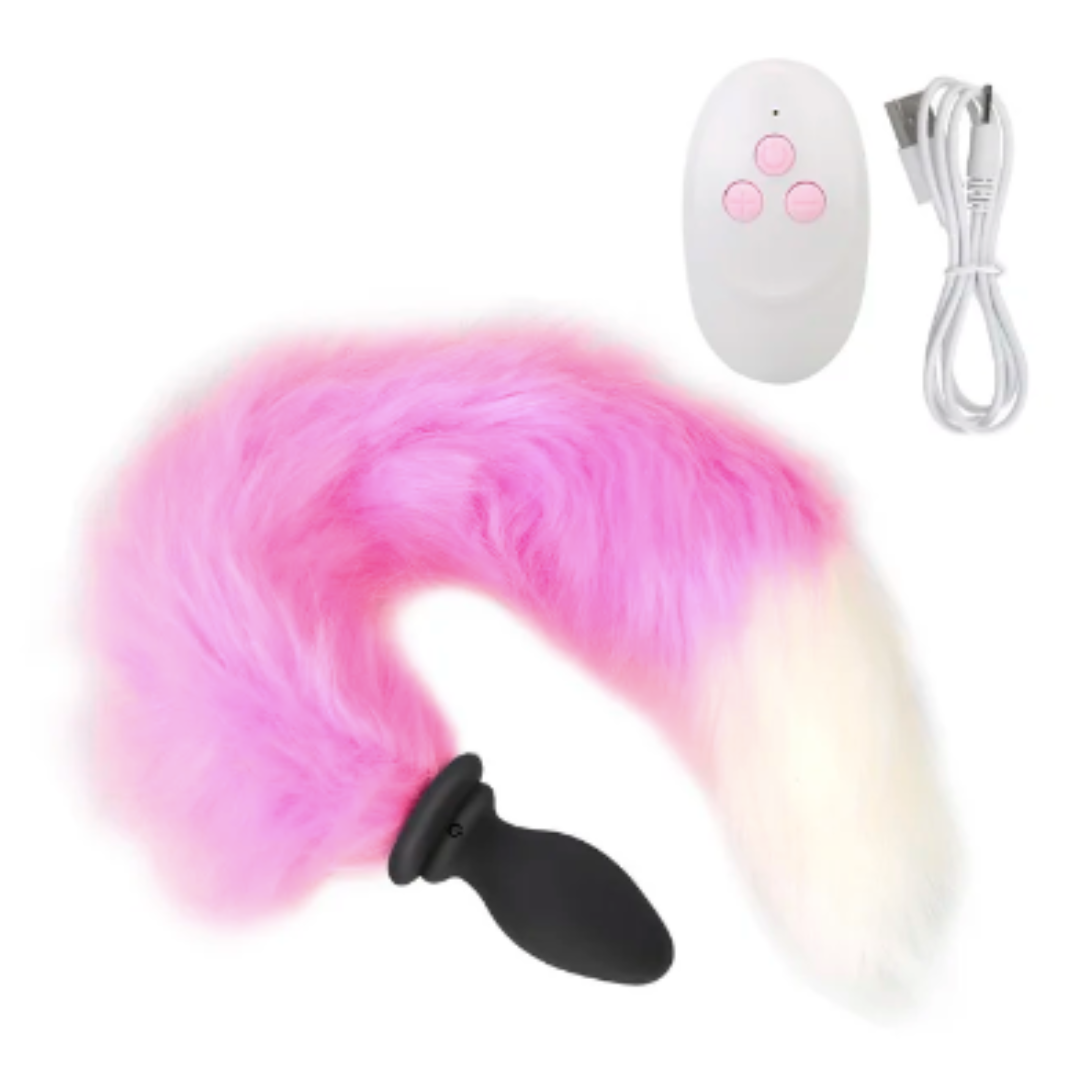 Plug anal vibrador cola de zorro rosa con control remoto