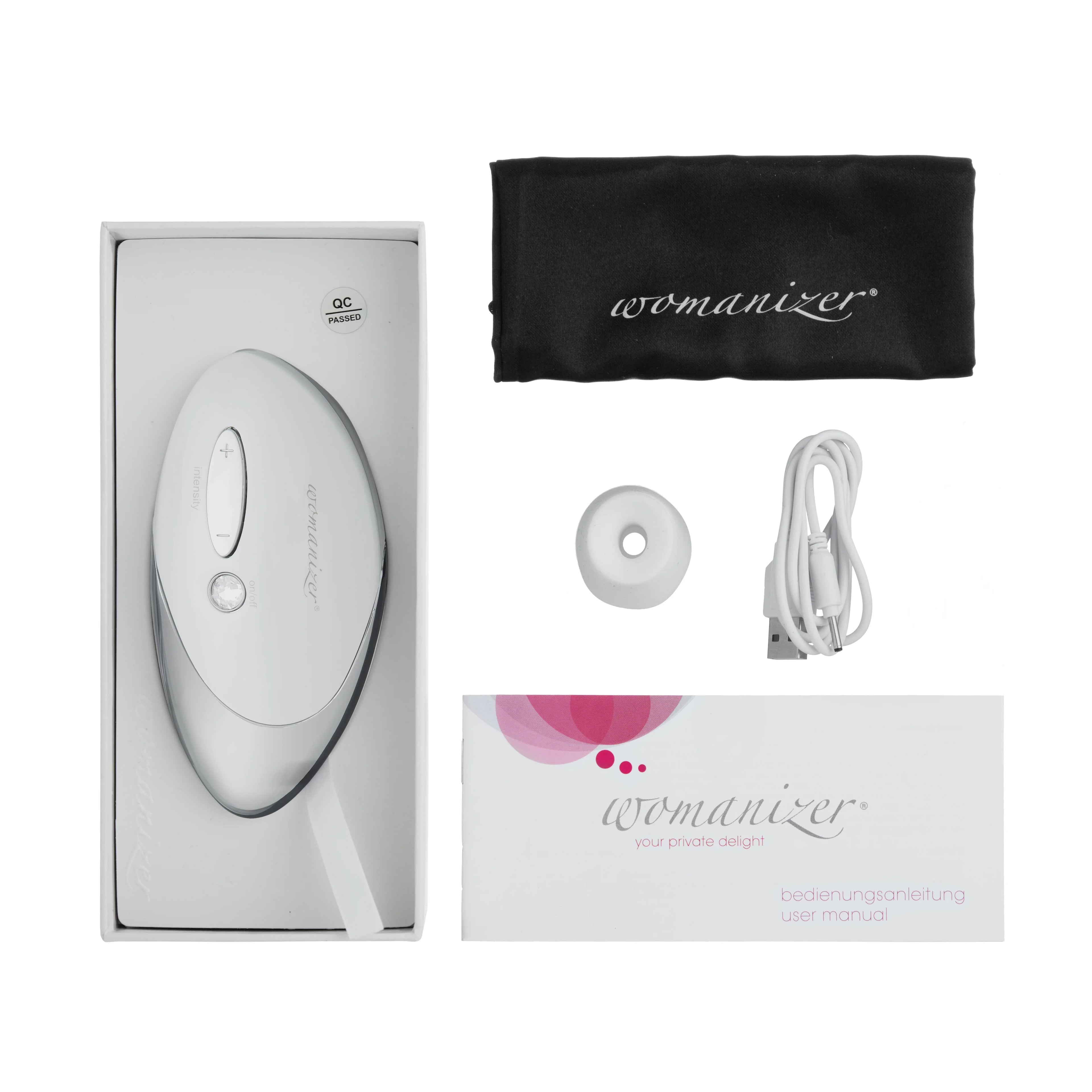 Womanizer Pro W500 White/Chrome – Succionador Clitorial con Swarovski